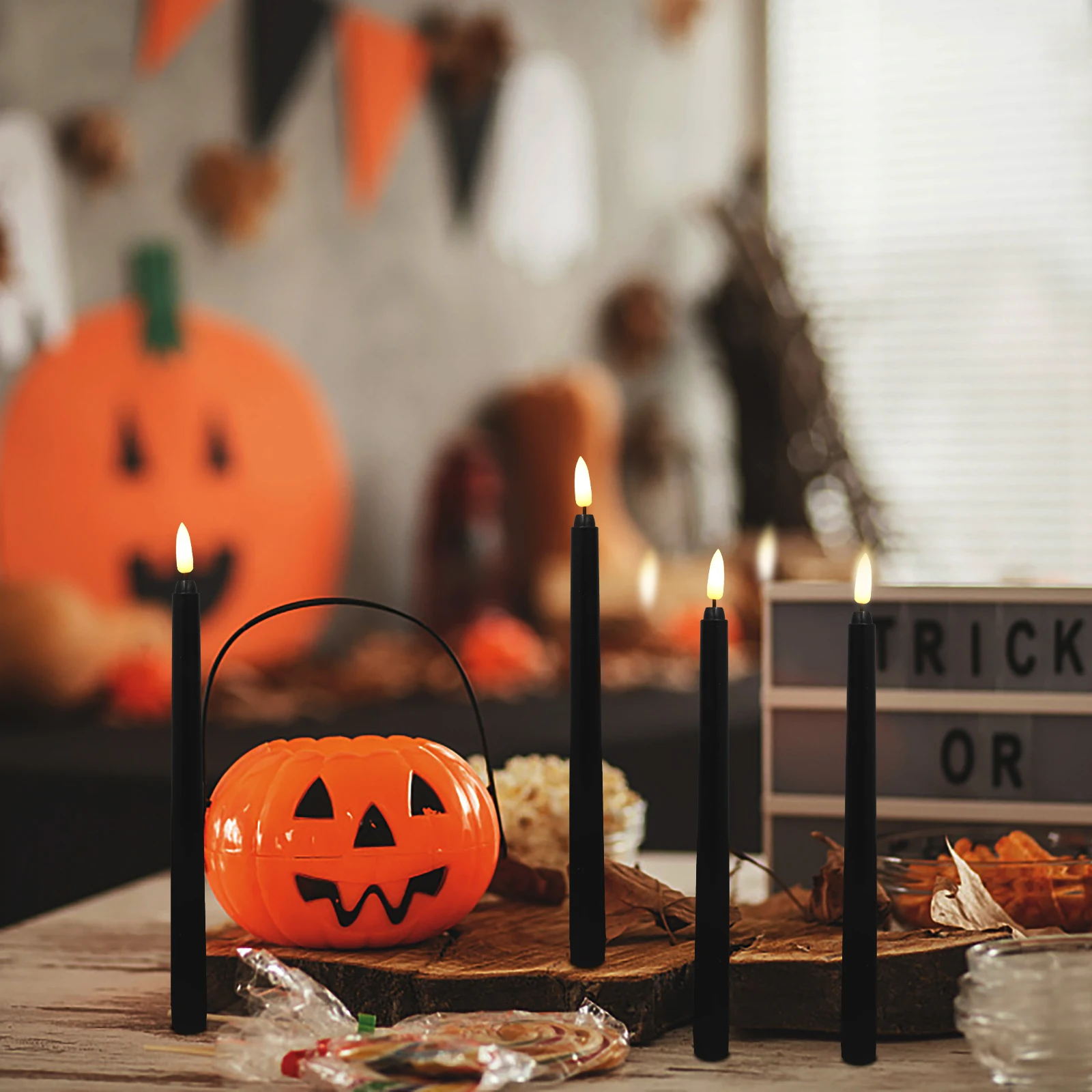 

6 Pcs Tall LED C les Decorative Black Shell Flickering Flameless Party Lamp Halloween Wedding Birthday LED C