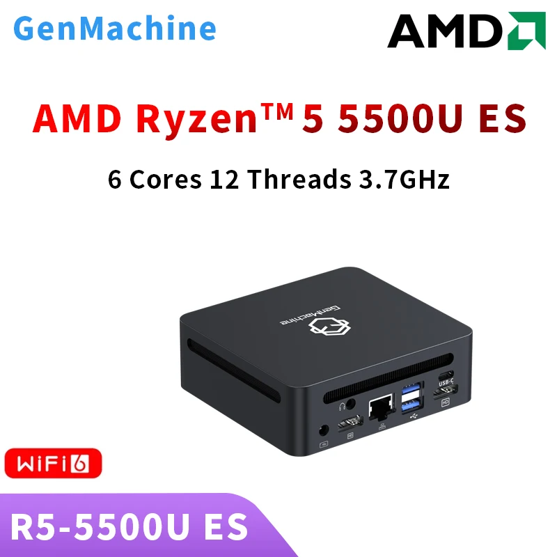 GenMachine Mini PC Ren5000 5500U ES AMD Ryzen5 5500U ES CPU Windows 11 DDR4 64 GB 3200 MHz WiFi6 Komputerowy