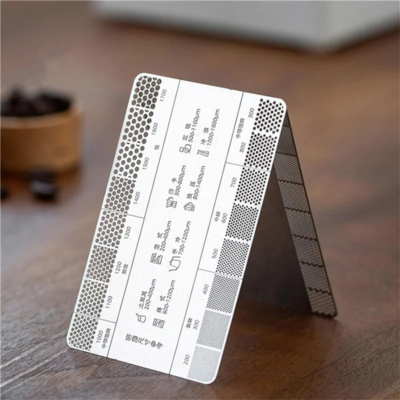 

ABWZ-5X Stainless Steel Coffee Reference Card Metal Coffee Size Ruler Professional Coffee Bean Grinder Accessories