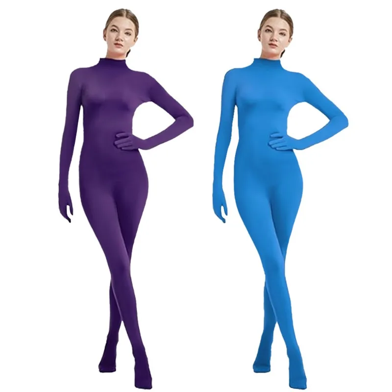 Novo bodysuit feminino com braços e pernas macacão cor sólida vestido de dança palco desempenho vestido