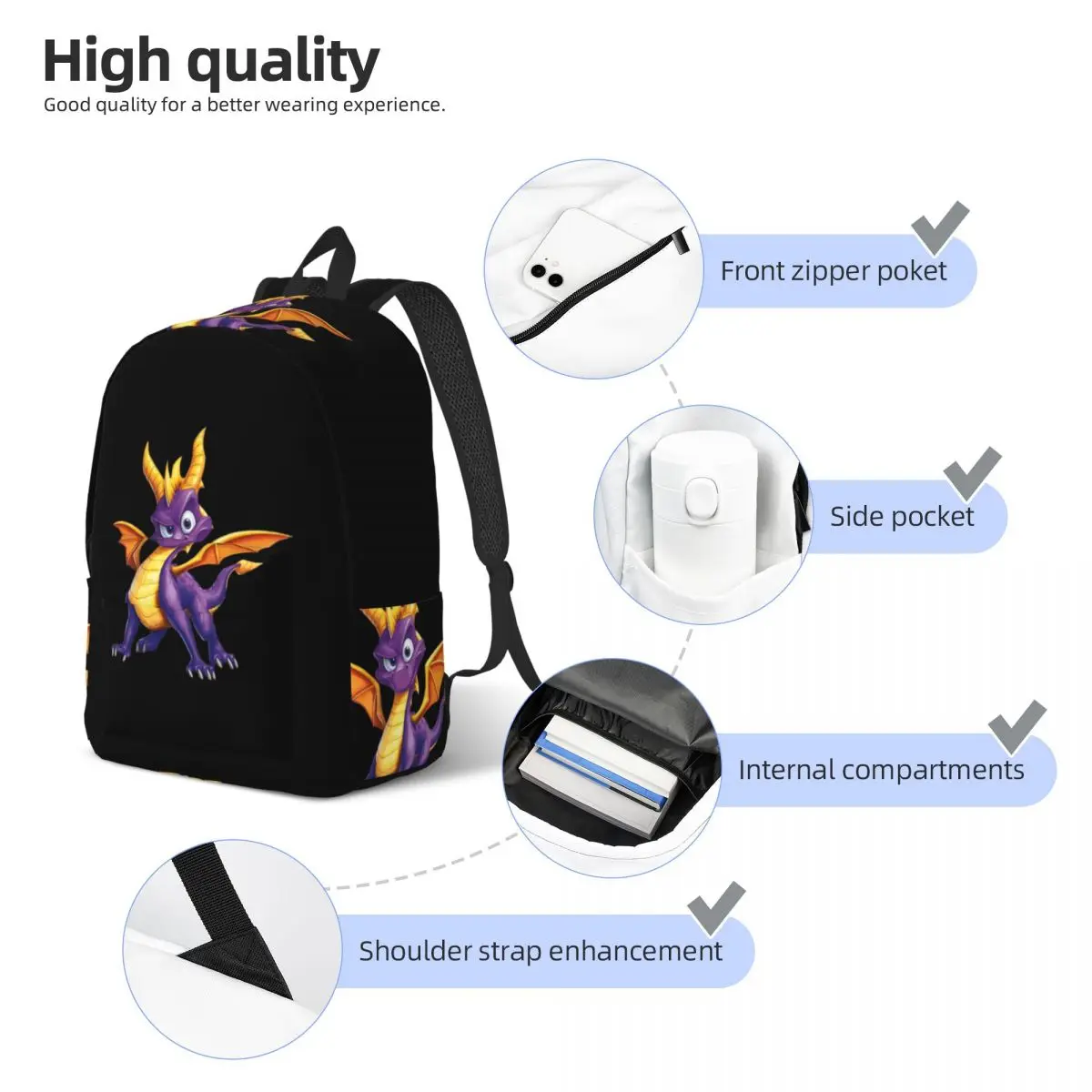 Ice Spyro Student Backpack School Bag Hiking Travel Daypack for Boys Girls Bookbag Shoulder Bags