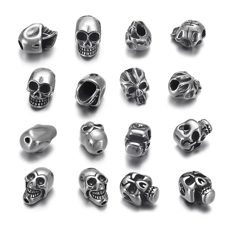 1 piece/lot Stainless Steel Small Hole Skull Beads Spacer String Charms for Beaded Bracelets DIY Jewelry Making Accessories