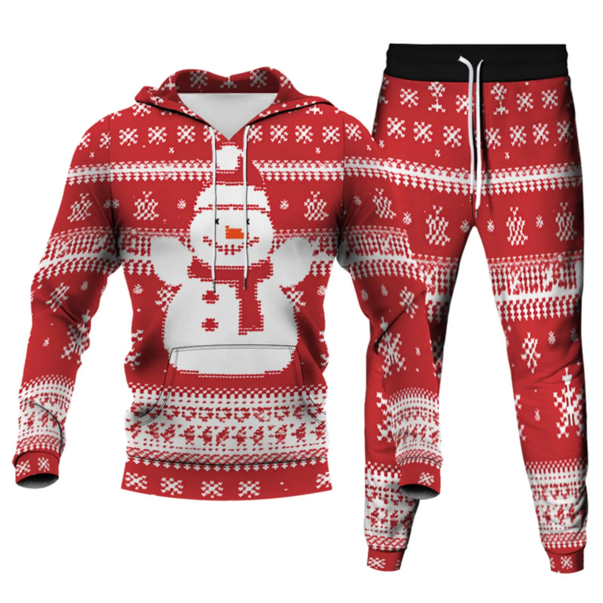 2024 New Unisex 3D Christmas Santa Claus Print Hoodies & Sweatshirts Pants Adult Two Pieces Tracksuit Men Women Xmas Joggers Set