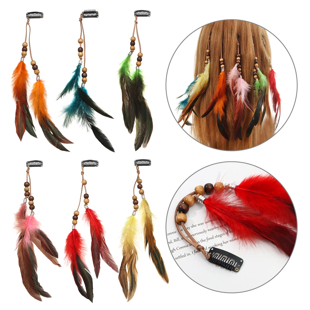 Boho Colorful Feather Hair Clip Hair Accessories for Women Girl Indian Feather Headpieces Novelty Headwear Hippie Accessories