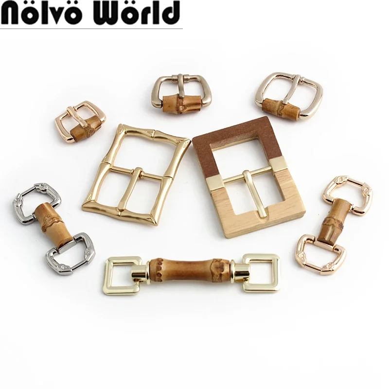 32/36MM Bamboo Adjust Roller Pin Buckle Metal Side Clip For DIY Bags Shoudler Strap Wood Buckles Anchor Hanger Hooks Accessories