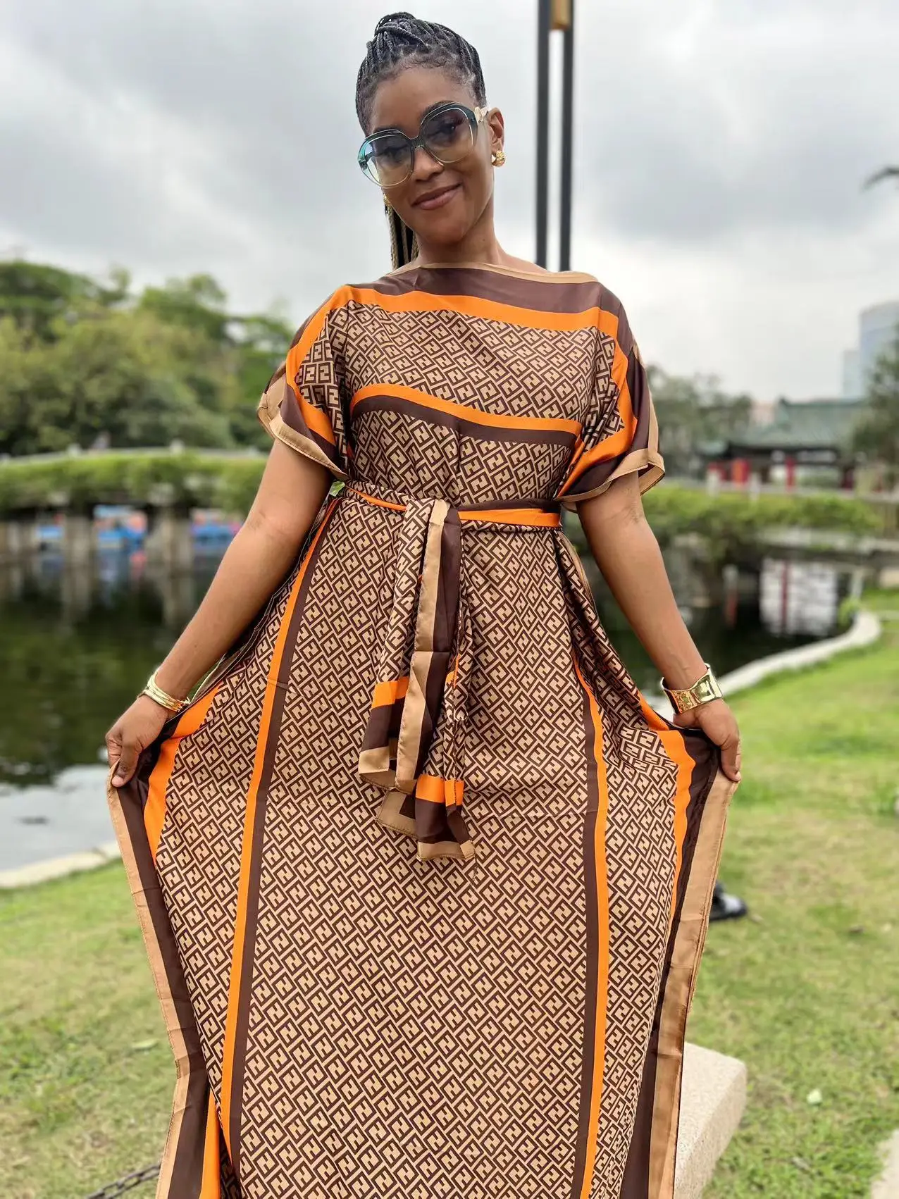 2024 New Rayon Fashion Oversize African Women Clothing Dubai Dashiki Abaya Free Size Print Design With Scarf Loose Long Dress