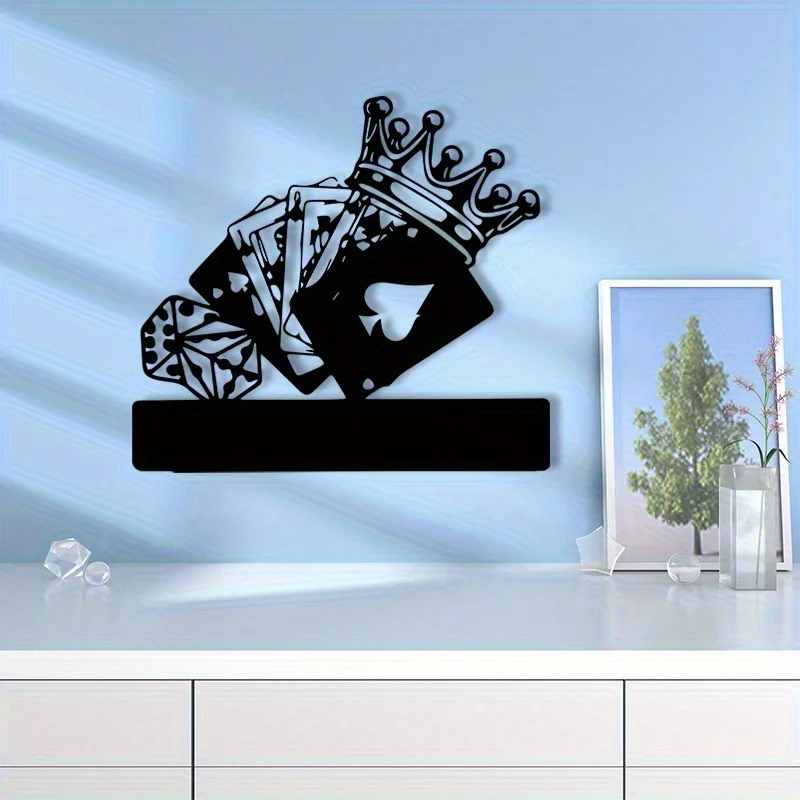 Poker King Crown Metal Wall Art - Vintage Iron Poker Decor Black White Design for Home Game Room Gift - view 4