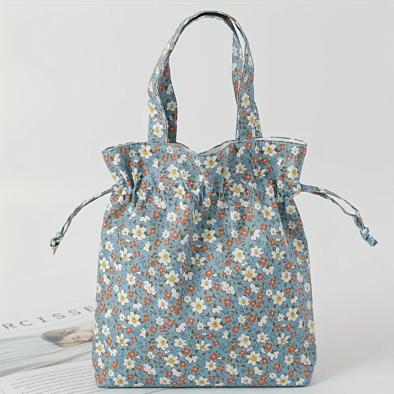 1 حقيبة تسوق يدوية صغيرة مطبوعة بالزهور حقيبة تخزين برباط قطني محمولة مبتكرة #6