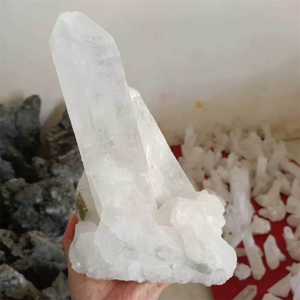 Magical Natural Transparent White Crystal Ore Cluster Quartz Mineral Energy Tower Healing Home Gem Office Degaussing Decoration