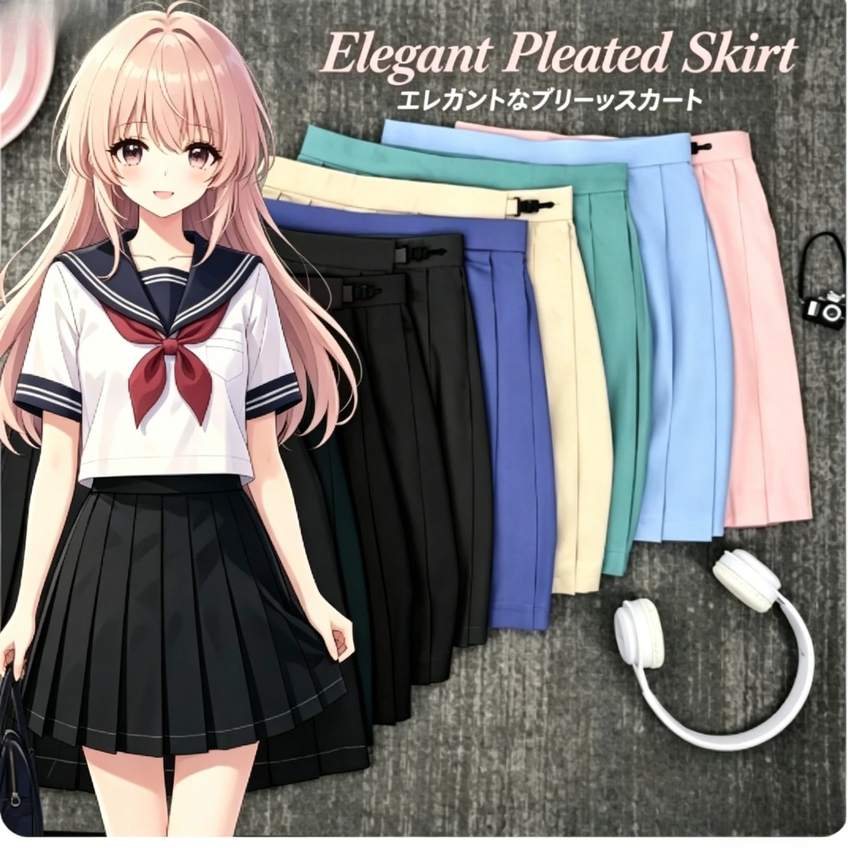 Macaron JK School Uniform, Japanese College Solid Pleated Skirt, High Waist Short Style for Graduation Photo & Daily School Wear