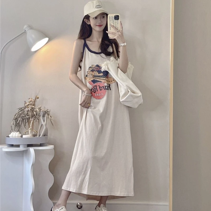 taste casual holiday sleeveless halter dress  summer homewear  Women Nightdress  Cartoon Nightgowns Casual Sleepwear