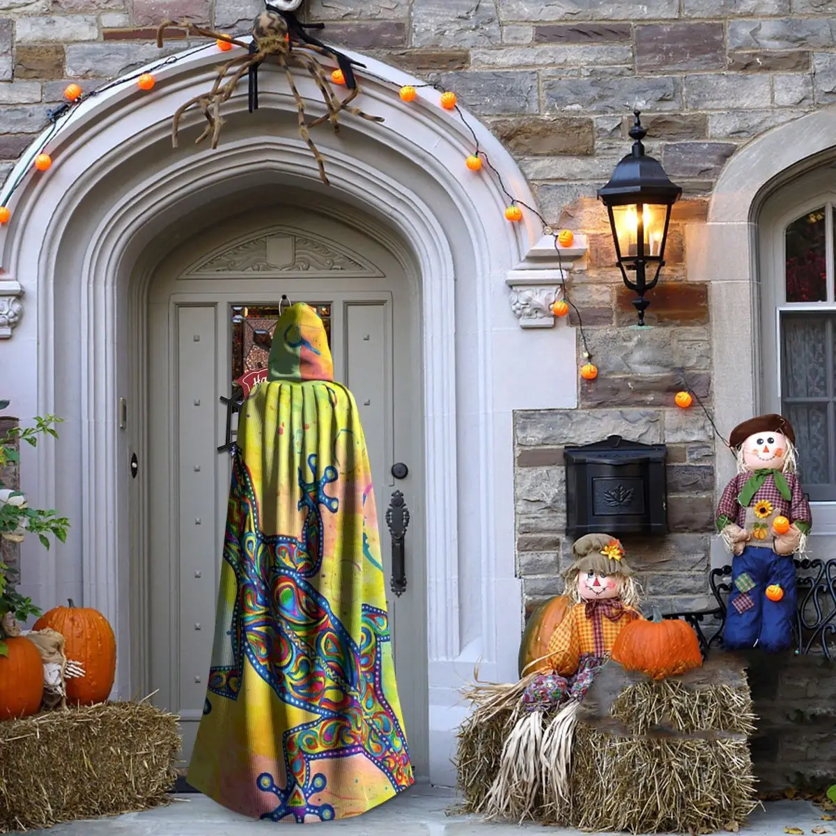 Étnico tribal lagarto salamandra longo com capuz capa bruxa traje medieval cosplay capa halloweencoat adulto unisex