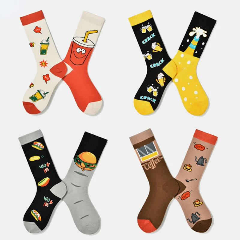 

Fashion AB Face Women's Socks Autumn Winter Colorful Cartoon Burger Beer Classic Creative Socks Happy Funny Street Couple Socks