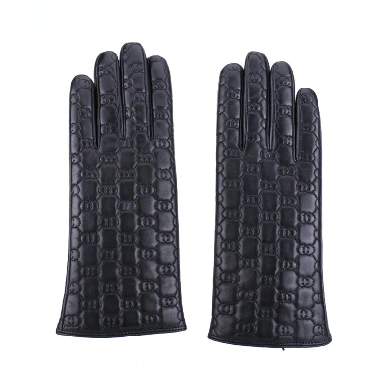 

Fashion Classic Women's Black Sewn Leather Gloves Wool Cashmere Lining