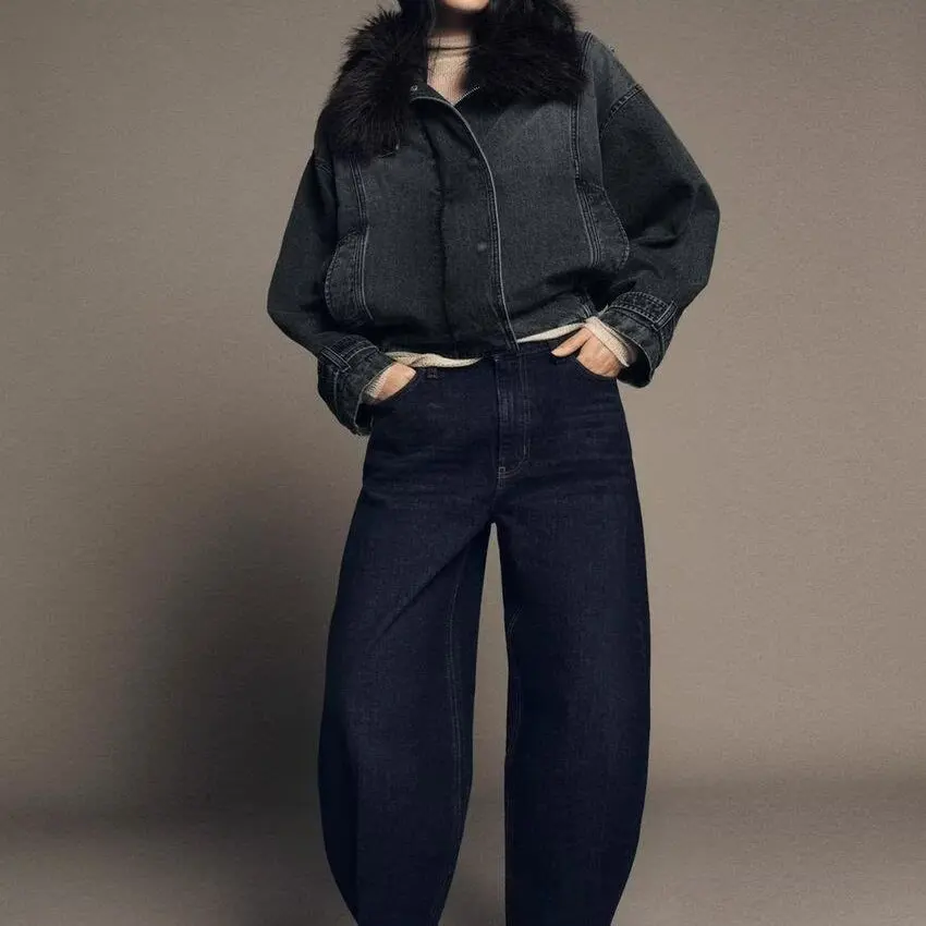 กางเกงยีนส์เอวสูงทรงบุตต์สำหรับผู้หญิง แฟชั่นใหม่ ฤดูใบไม้ร่วง ฤดูหนาว ZR สไตล์ลำลอง ทรงขาตรง ผลิตจากเส้นใยโพลีเอสเตอร์ เหมาะสำหรับใส่ไปทำงาน