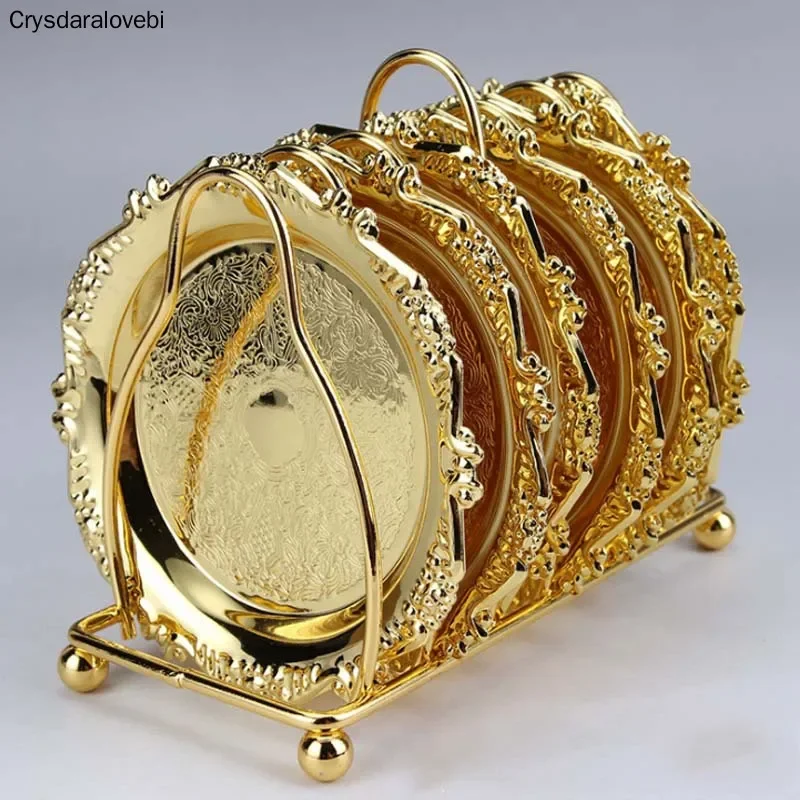 Bandeja de almacenamiento de Metal para ensalada de frutas, postre, pastel, plato dorado, vajilla, taza de té y café, almohadilla anticaliente, 2/4 Uds.