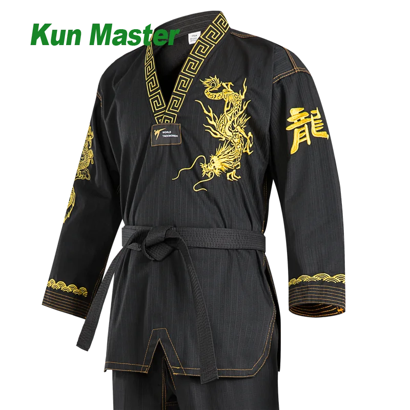 

Форма для тхэквондо (добок) с V-образным вырезом, черная, с вышивкой, для детей и взрослых, для демонстрационных выступлений в школах и на тренировках, 2023 год