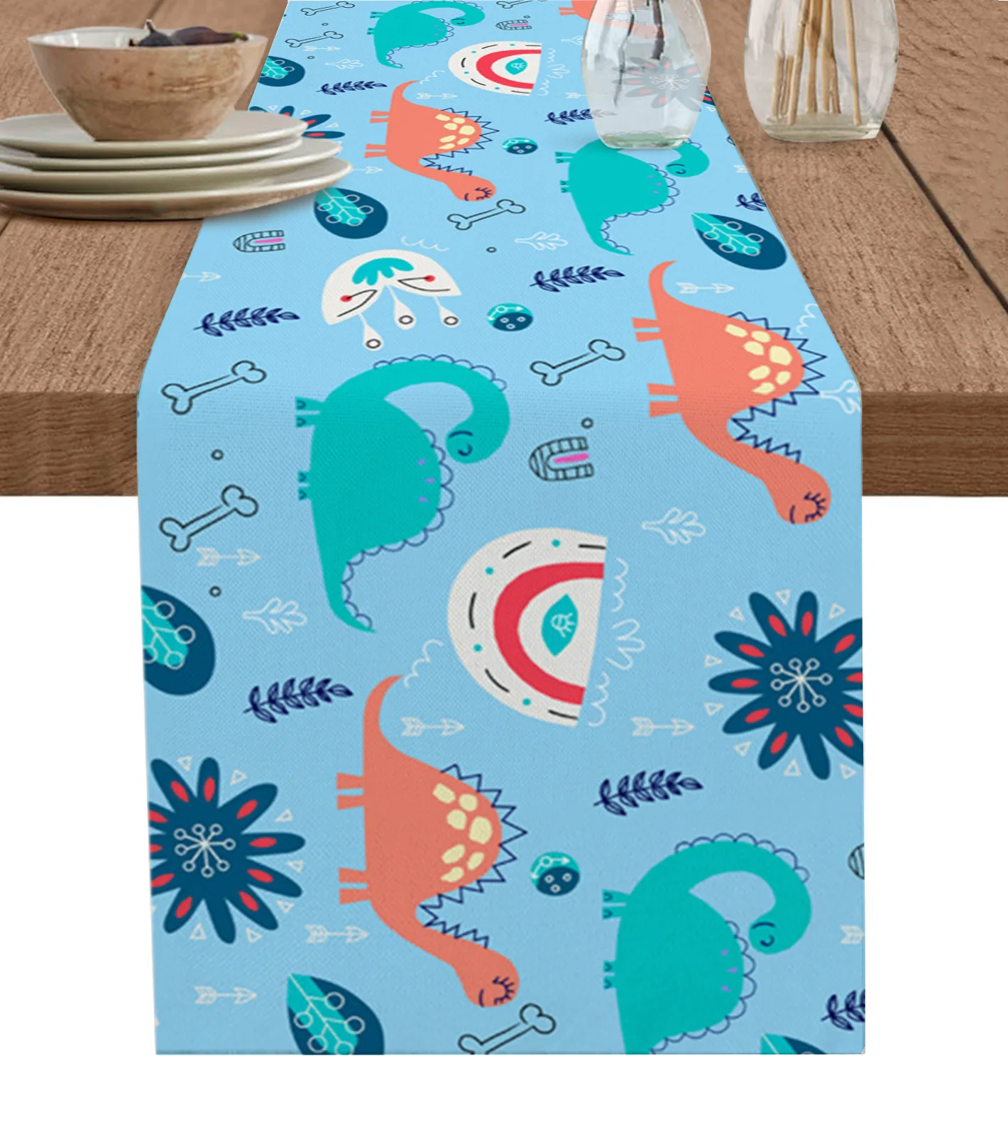 

Dinosaurs Lines Flower Bones Table Runner Wedding Party Events Home Dining Room Kitchen Table Decoration Hotel Home Tablecloth