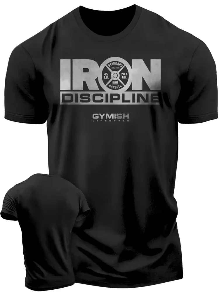 Modisches Atmungsaktives Herren-Sport-T-Shirt Sommer Fitness Steel Discipline Buchstaben-Print T-Shirt Alltägliches Lässiges Kurzarm-Oberteil