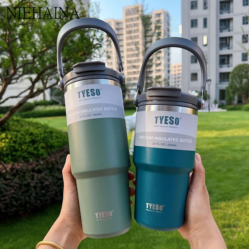 Custom 600ml 900ml 1200ml Tyeso Tumbler Coffee Cup Stainless Steel Vacuum Thermal Insulated Mug Cold Storage Ice Large Capacity