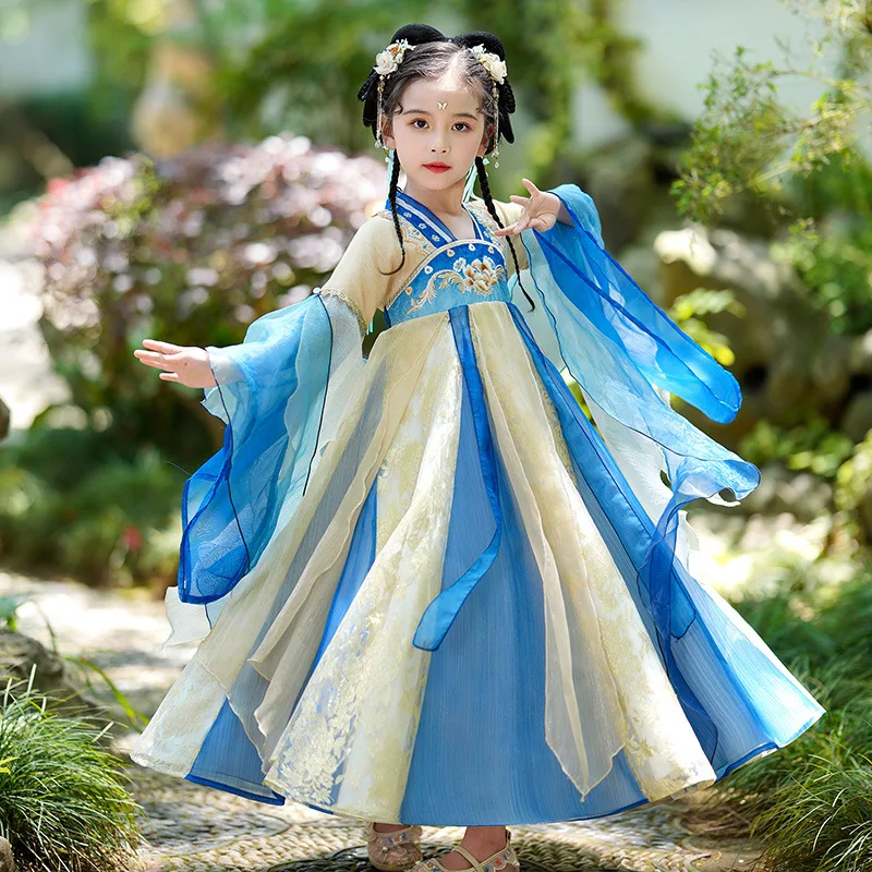 

2024 Summer Hanfu Girls New Tang Embroidered Children's Ancient Costume Super Immortal Dress Chinese Style Skirt