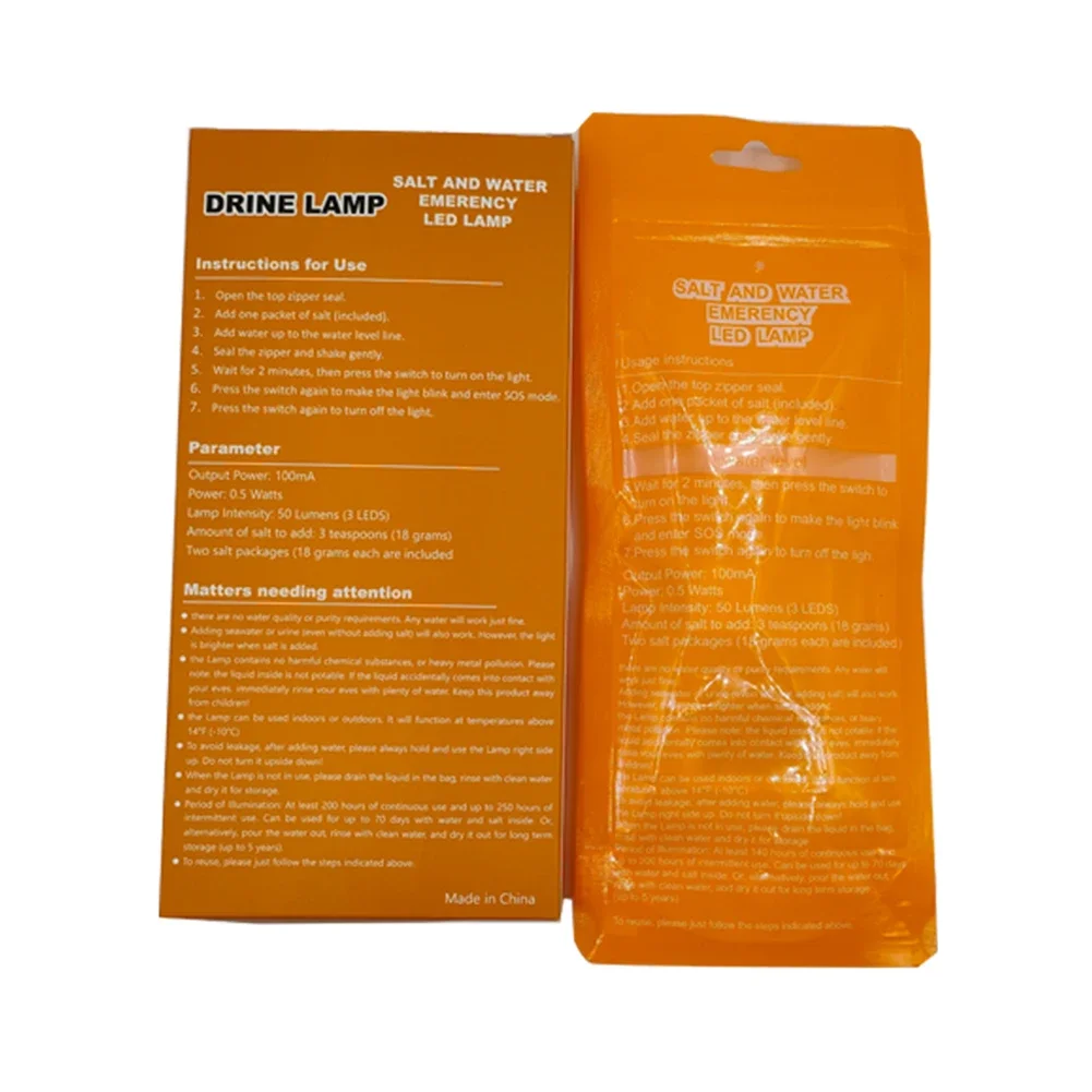 キャンプ用ポータブル緊急LEDランプ,塩水ランプ,防水,再利用可能,旅行用品,屋外,ビーチ,50lm