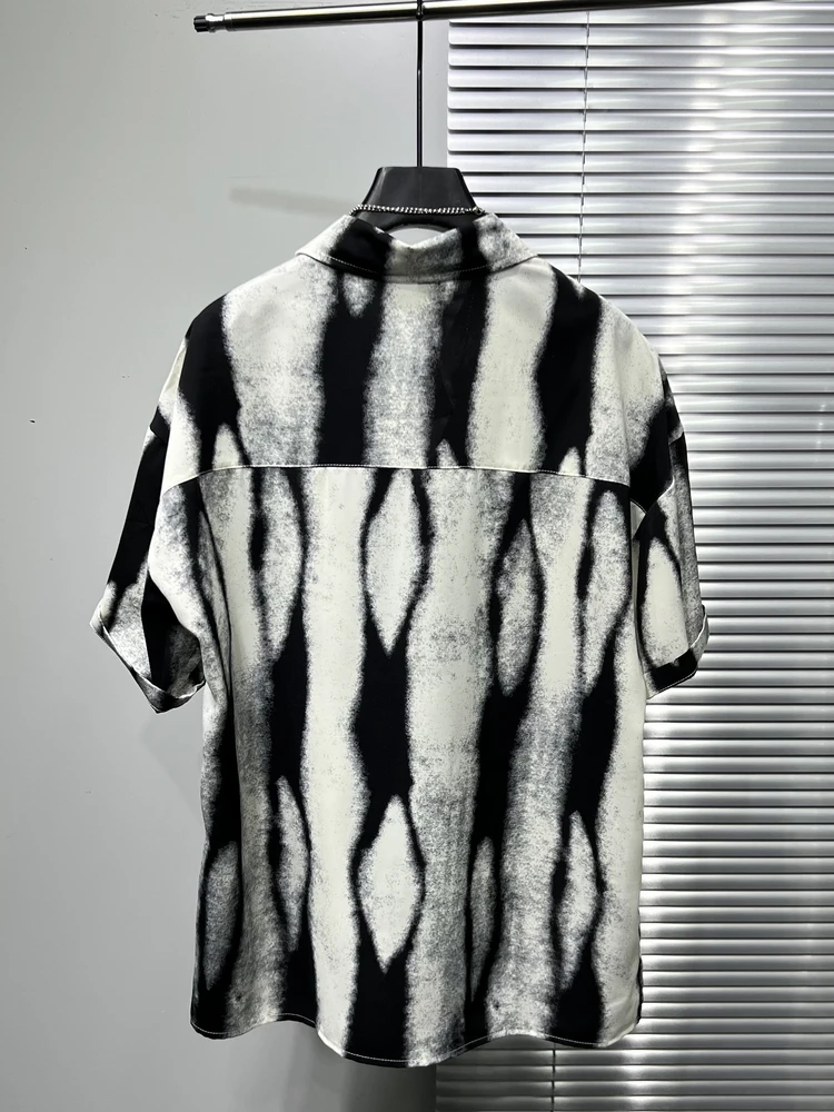 Men's 2025 Summer New Thin Original Personality Irregular Printed Tops Loose Handsome Shirts Men's Trendy Contrast Color Shirts