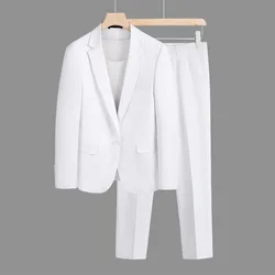 51 White double slit suit two-piece suit men's Korean style slim fit business formal suit groom dress suit