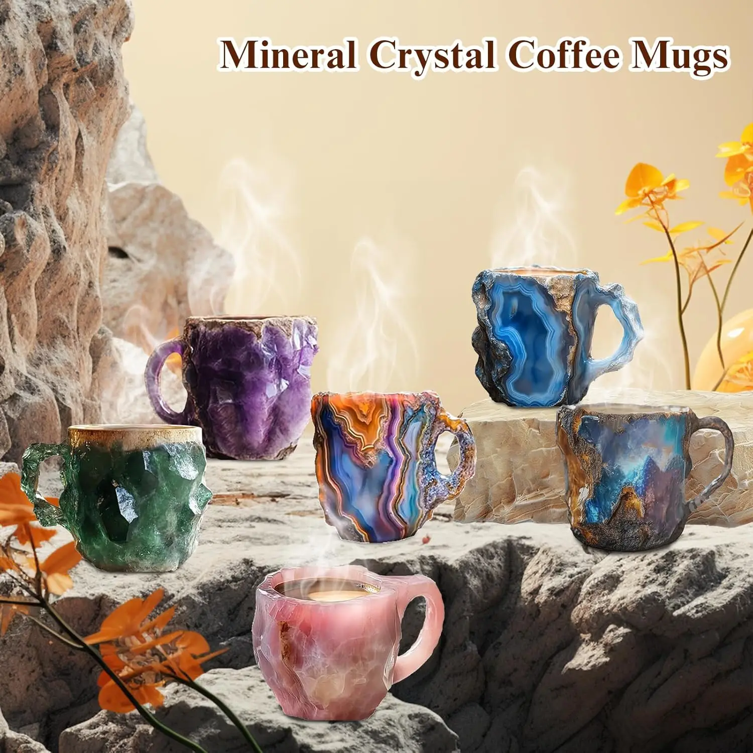 Mineral Crystal Coffee Mugs Simulation Mineral Crystal Resin Coffee Cups with Spoon Colorful Water Cup Birthday Christmas Gifts