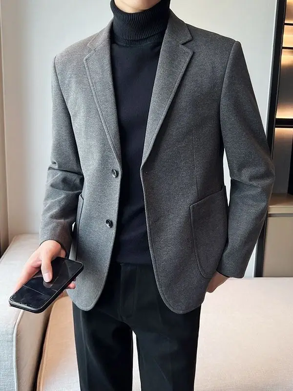 

C23 season high-end light mature style men's thickened woolen suit jacket men's autumn and winter coat casual suit