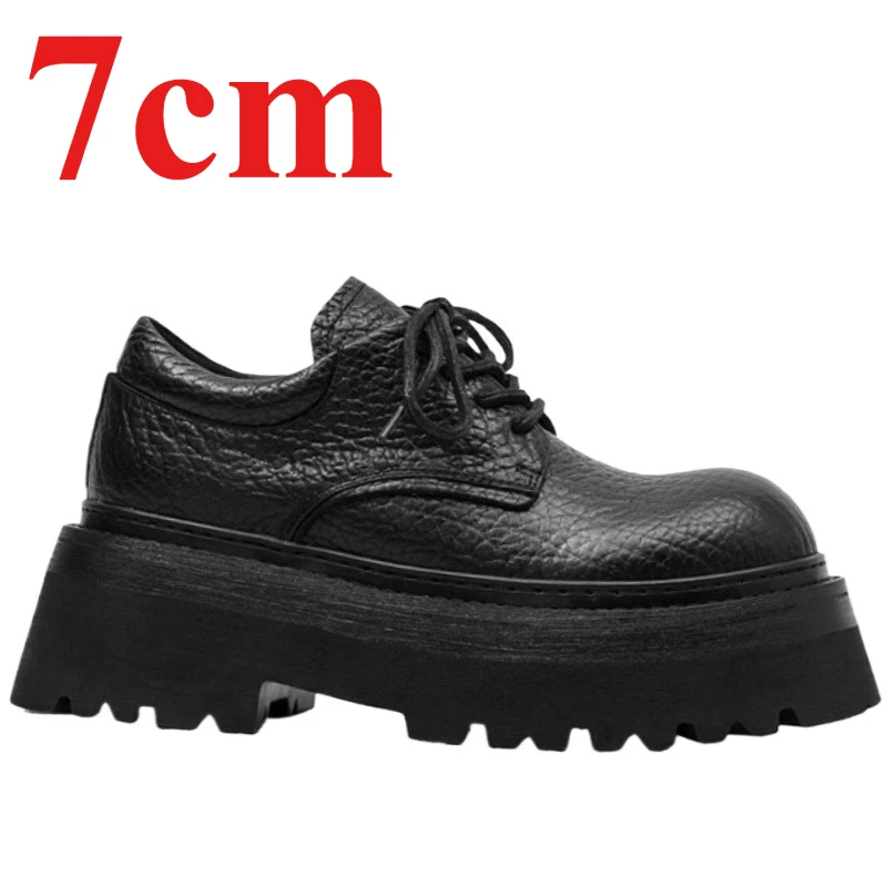 

Мужские модельные туфли дерби из натуральной кожи в Европе/ Америке, повседневная обувь из воловьей кожи с толстой подошвой и широкой версией 7 см