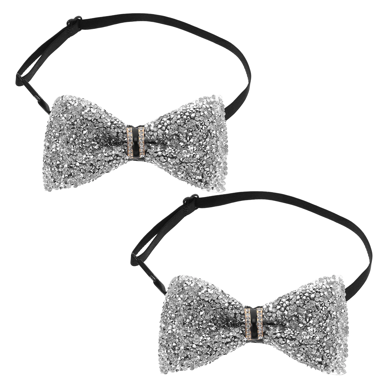 

2pcs Rhinestone Bow Tie Set s Sparkly Crystal Bowties Glitter Adjustable For Wedding School Graduation Holiday Party Concert