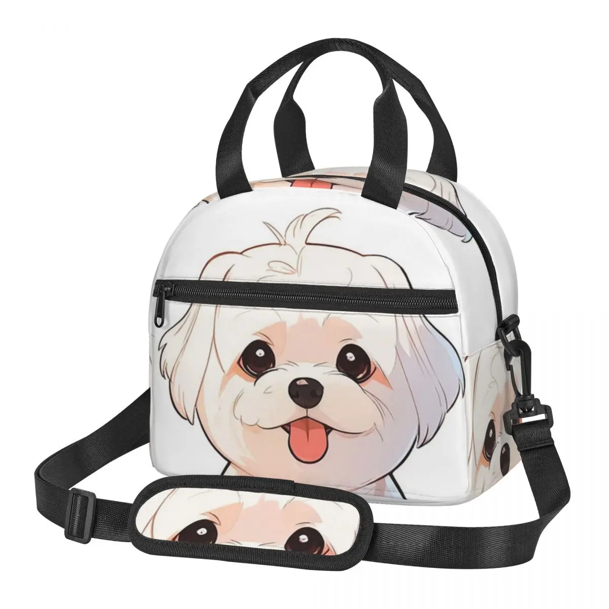 Cartoon Style Cute Maltese Dog Lunch Bags Insulated Bento Box Resuable Lunch Tote Picnic Bags Cooler Bag for Woman Work