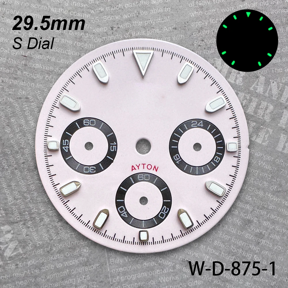 29.5 mm DTN Panda S Logo Dial Suitable For VK63 Movement Green Luminous Sunburst/Enamel Quality Watch Modification Accessories