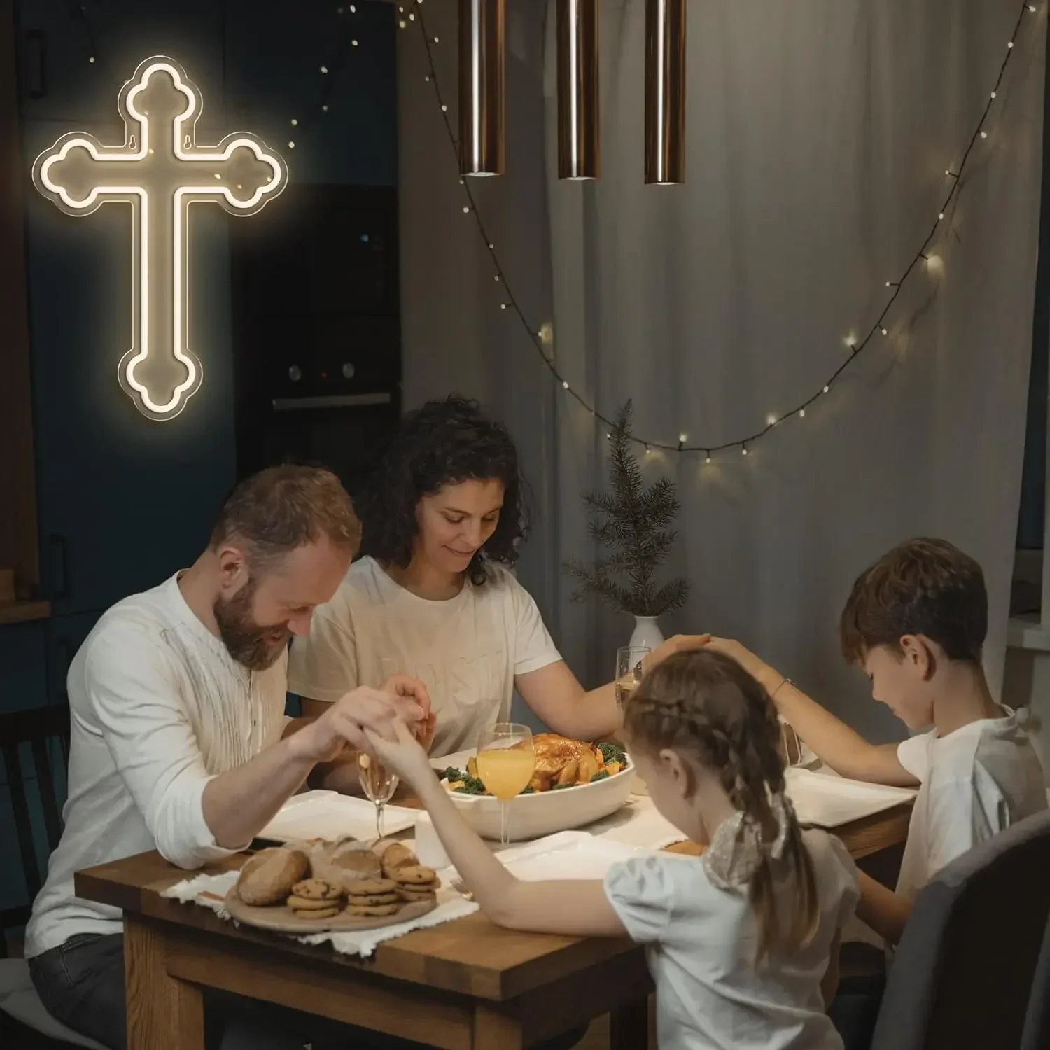 USB Dimmable White Glow Neon Cross Sign LED Wall Art for Home Church Prayer Room Decor Spiritual Symbol of Faith Unique Gift