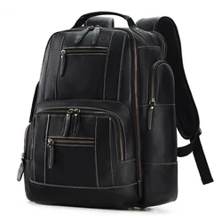 Men's leather backpack Large capacity 16-inch laptop bag Multi-functional retro backpack Waterproof travel backpack