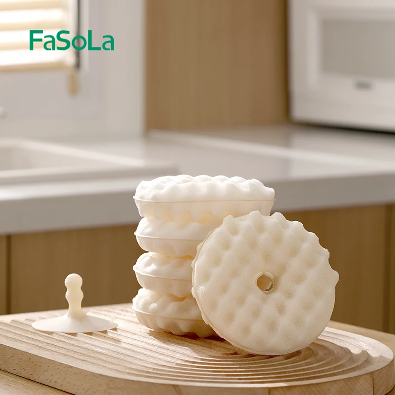 FaSoLa 2Pcs Double-side Suction Cup Sponge Wipe Detachable Soft Kitchen Cleaning Brush Dishes Brush For Dishes Plate Pan Pot