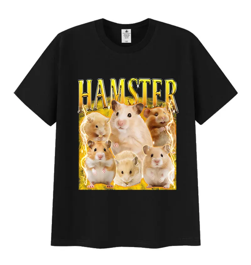 

Забавная футболка с мемом хомяка, мужская и женская винтажная модная футболка в стиле Харадзюку, повседневная высококачественная хлопковая футболка оверсайз, топы