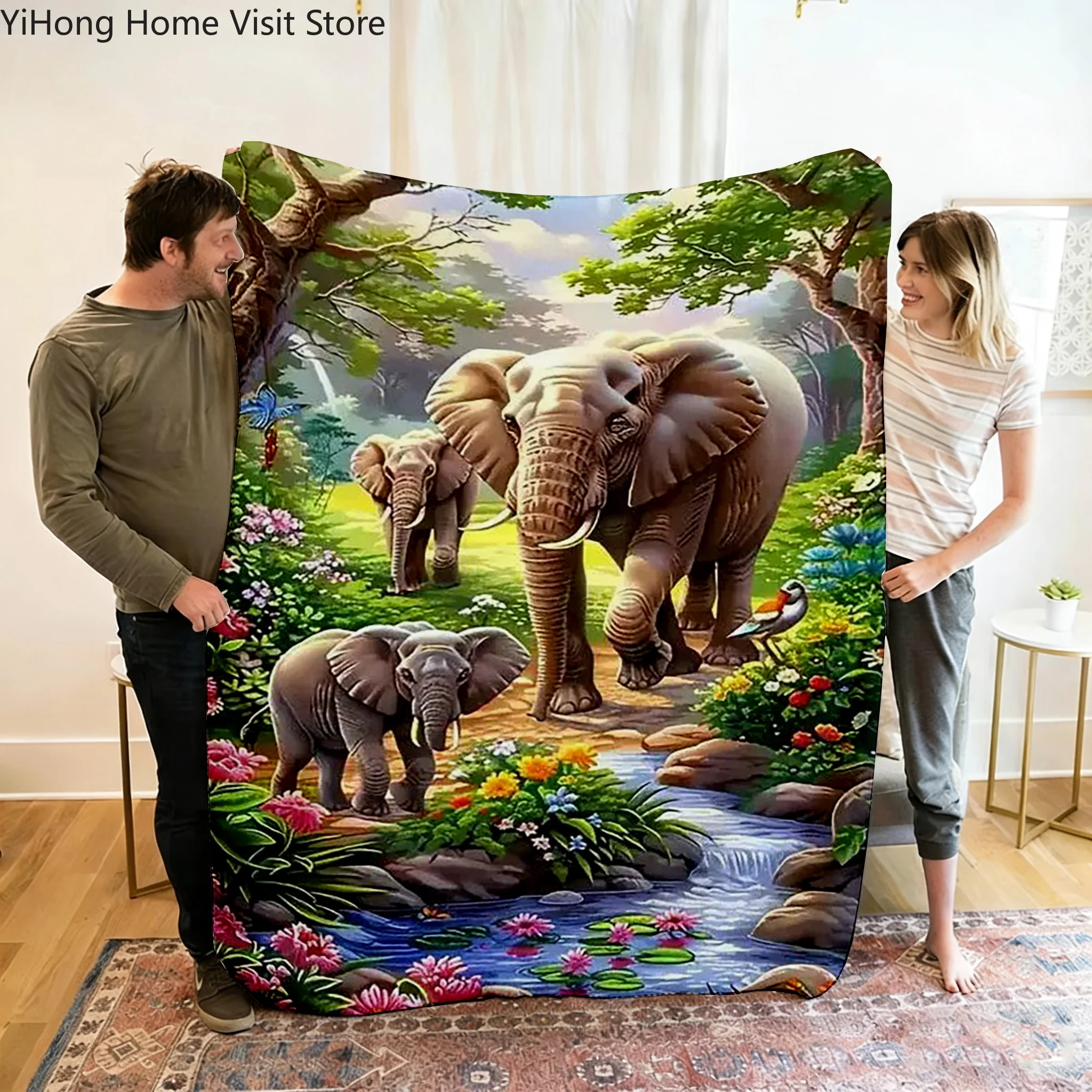 

1pc Blanket Elephant Animal 3D Print Smooth Flannel Blanket for Home Living Room Bedroom Decor New Year Christmas Gift
