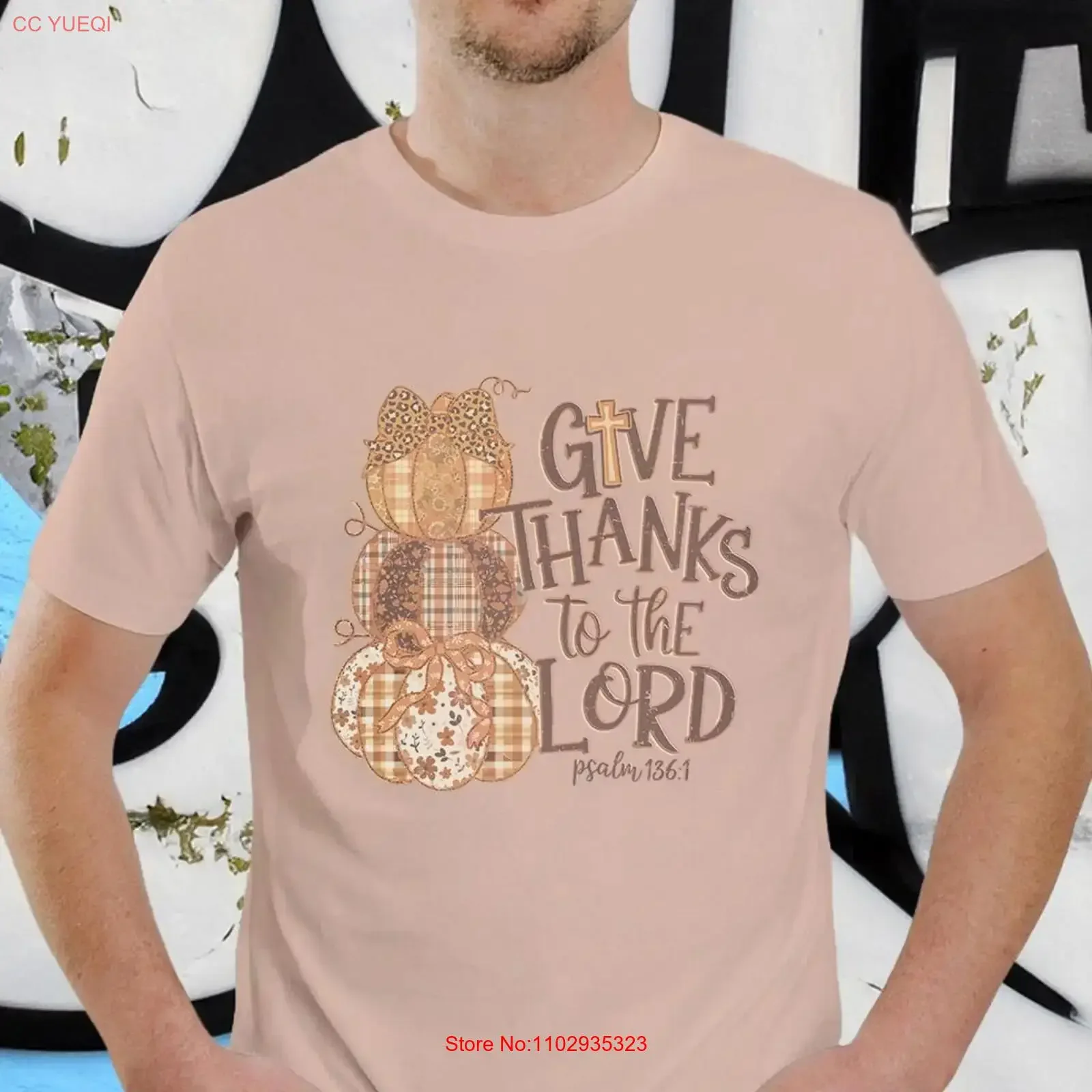 T-shirt « Give Thanks to The Lord » pour Thanksgiving, style chrétien vintage, délavé, confortable, légèrement streetwear, graphique, extensible
