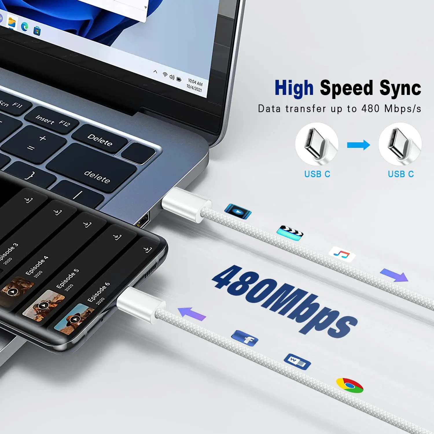 USB C to USB C 케이블, 아이폰 15/15 프로, 15 프로 맥스, 15 플러스용 고속 충전 코드, 2 팩, 2m, 6FT, 60W