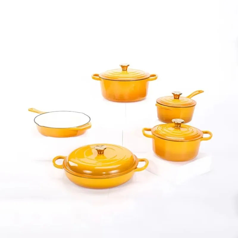 Customized Interior Enameled Cast Iron Pot Set  9-piece Cookware Dutch Oven   Kitchenware Gift Sets