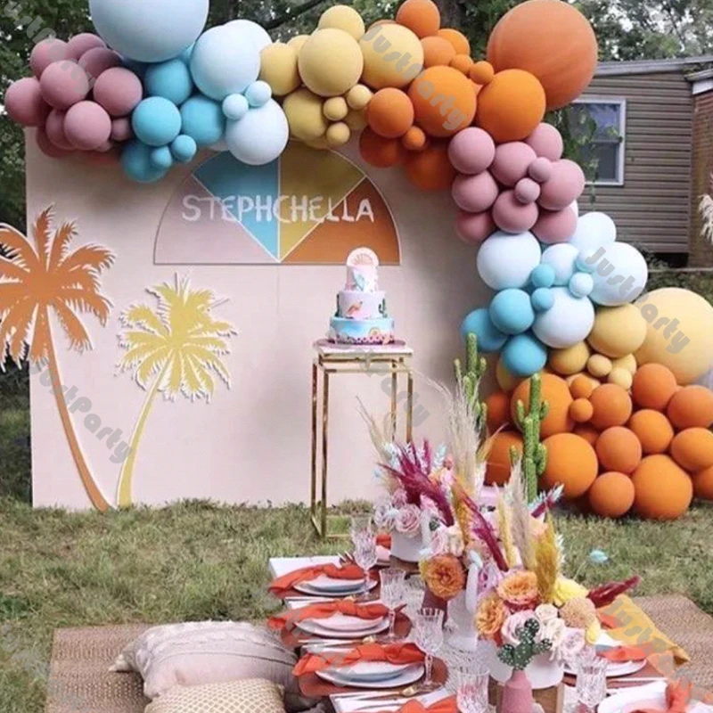 123pcs Matte Orange Balloon Garland Kit Wedding Decoration Dusty Pink Yellow Blue Balloon Arch Hawai Party Baby Shower Decor