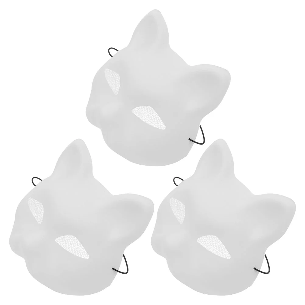 Masque à peindre pour femme, masade Tim, vêtements pour animaux Therian Therain, blanc, base de chat, visage en ABS, blanc, boîte de nuit, 3 pièces