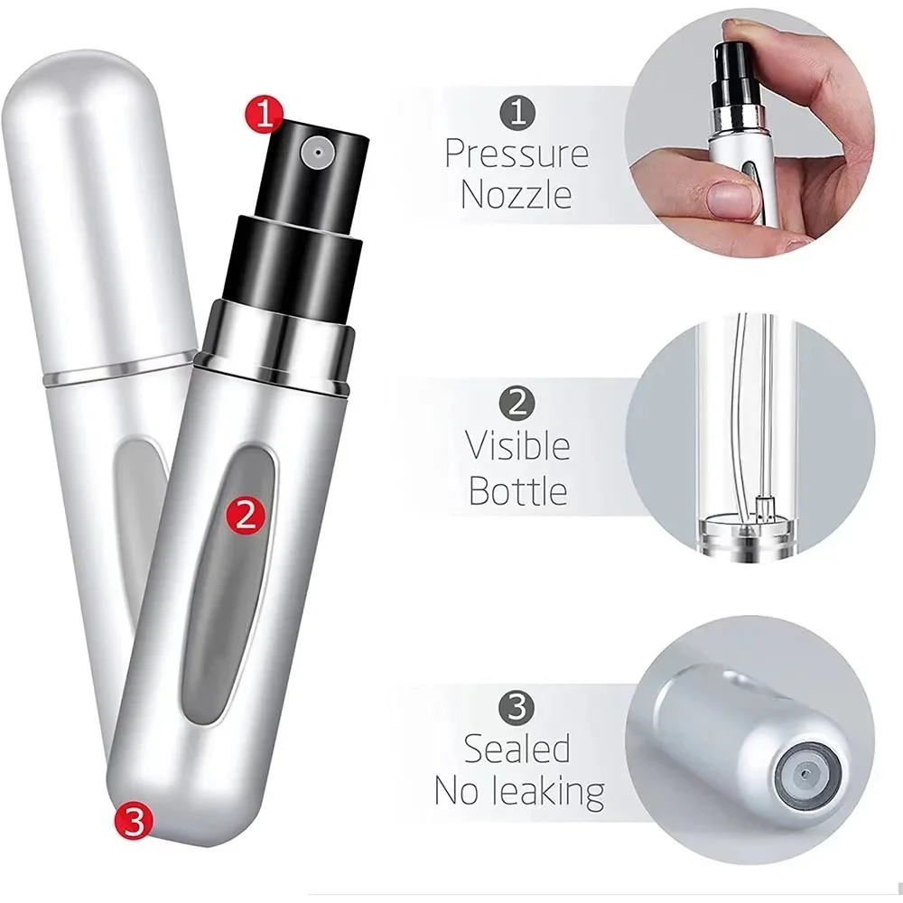 Bottiglia di profumo da 5/10 ml Bottiglia di profumo riutilizzabile portatile con spray Contenitori cosmetici Atomizzatore Mini Spray in alluminio da viaggio