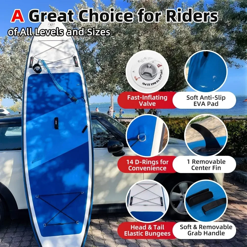 Blue stand-up paddle board with adjustable SUP kayak paddle for yoga, paddle board kayaking surfing canoeing fishing Kayaking