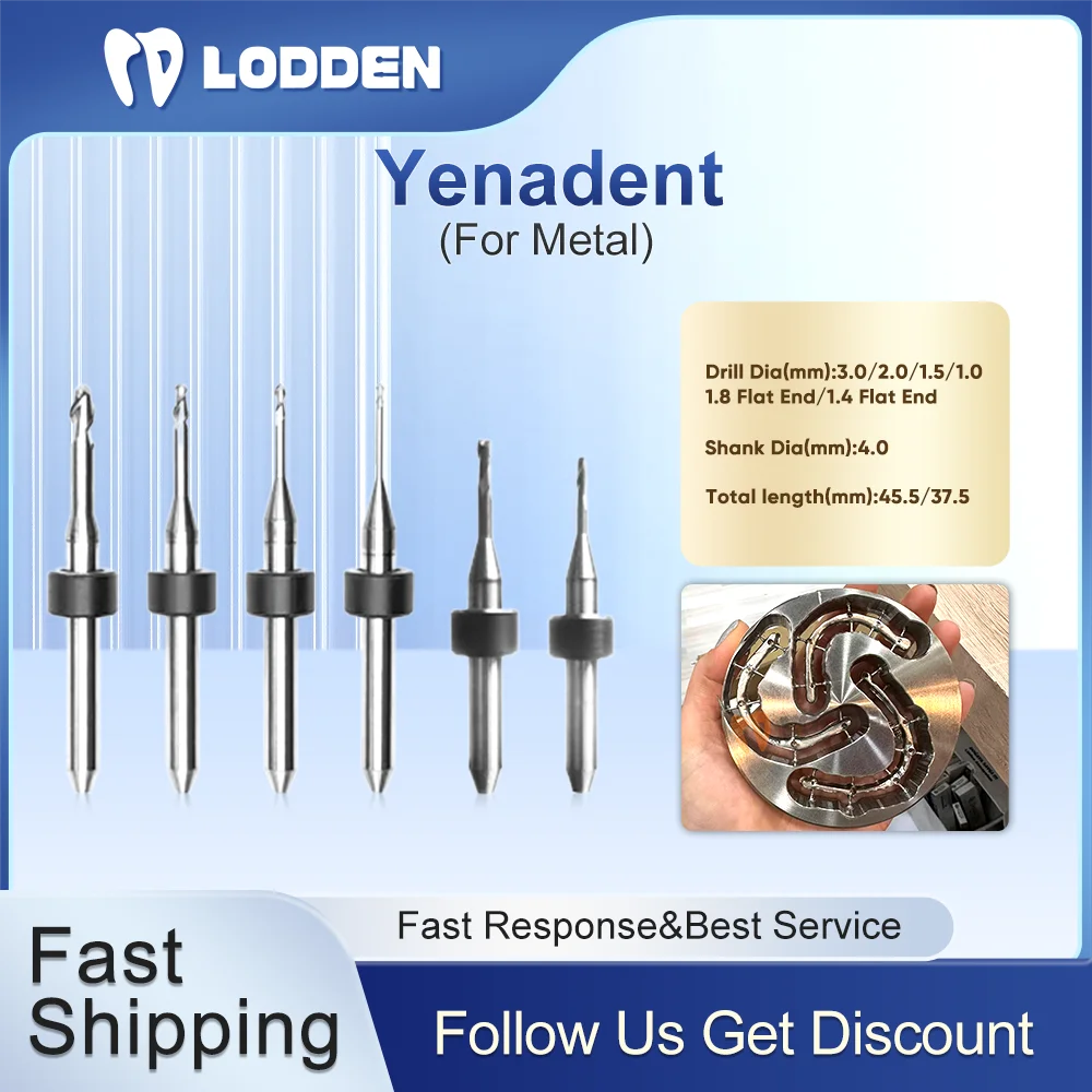 

Lodden Dental Milling Bur Yenadent NC Coating for Metal Grinding CAD CAM Milling Machine 1.0/1.5/2.0/3.0/1.4/1.8 D4 Total 45.5mm