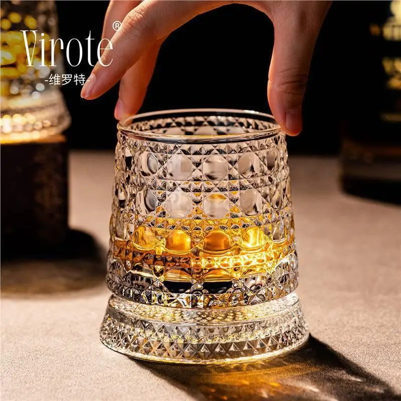 2026 360° Rotating Whiskey Glass on Glass Base – Crystal Tumbler for Enhanced Aroma & Interactive Cocktail Party Drinking