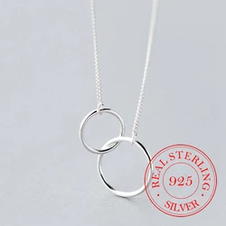 925 Sterling Silver Double Circle Interlock Clavicle Short Necklace silver 925 Jewelry For Women collares para mujer plata 925