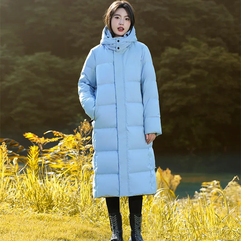 Down jacket medium and long over the knee long fashion couple thickened white duck down winter wear